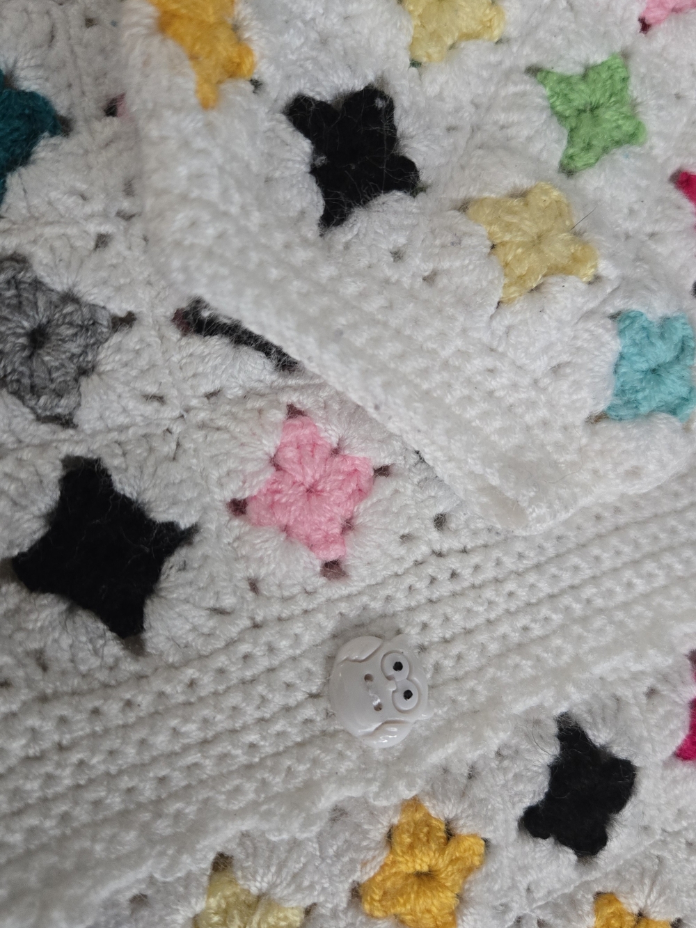 Vintage Handmade Crochet Granny Square Cardigan Kids Girls 4T Owl Buttons Boho - Picture 7 of 10